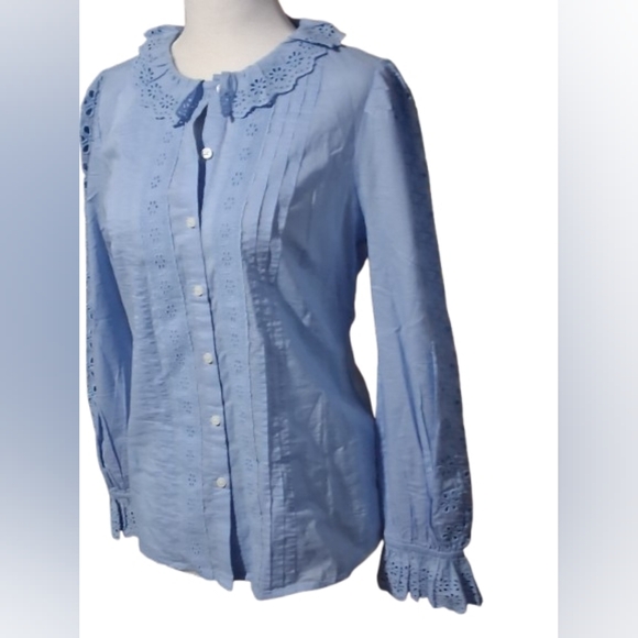 J. Crew Tops - NWT J. Crew Light Blue Eyelet Button Down Blouse, Long sleeve, XS